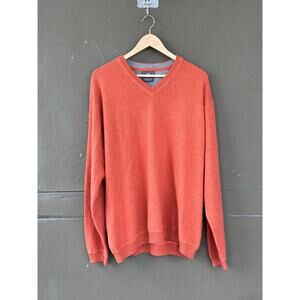 JWN 100% Cashmere V-Neck Pullover Sweater Tangerine Orange Unisex Extra Large